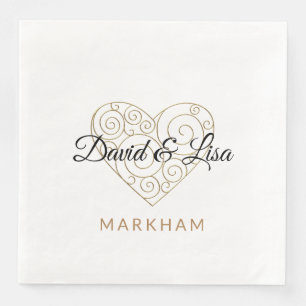 Gold Heart Paper Napkin with Personalized Names