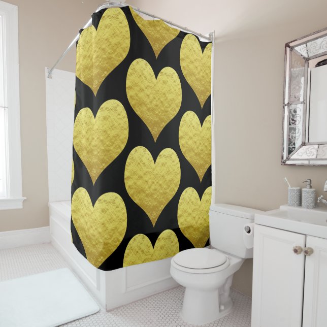 Gold Heart Pattern Cute Black Custom Colour Glitte (In Situ)
