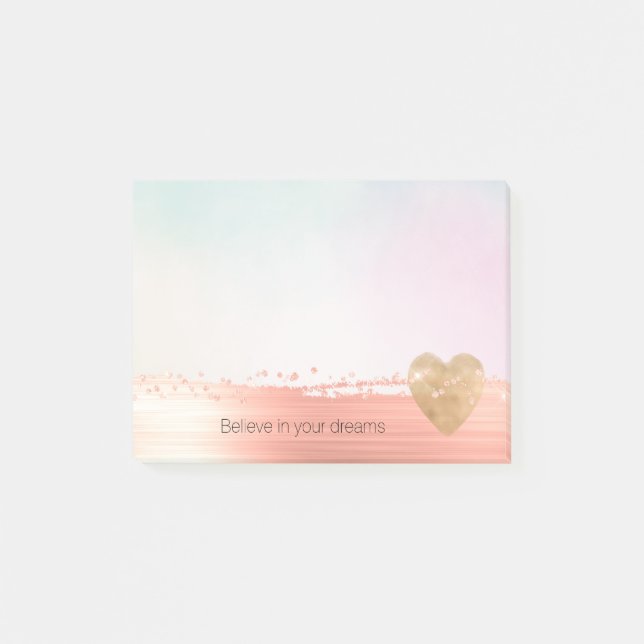 Gold Heart Peach Blush Sparkle Tie Dye Post-it Notes (Front)