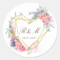 gold heart pink floral elegant save the date