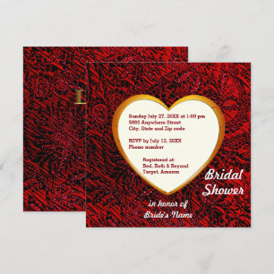 Gold Heart & Red Fabric Bridal Shower Invitation