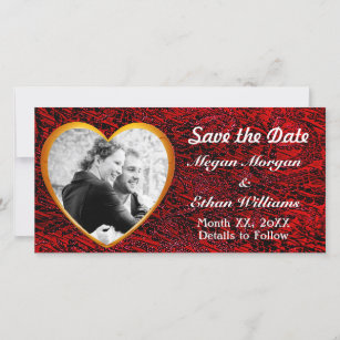 Gold Heart & Red Fabric Save the Date Photocard