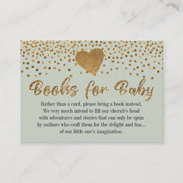 Gold Heart & Sage Green Book Request Insert Cards (Front)
