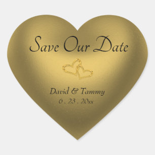 Gold Heart Save Our Date Sticker