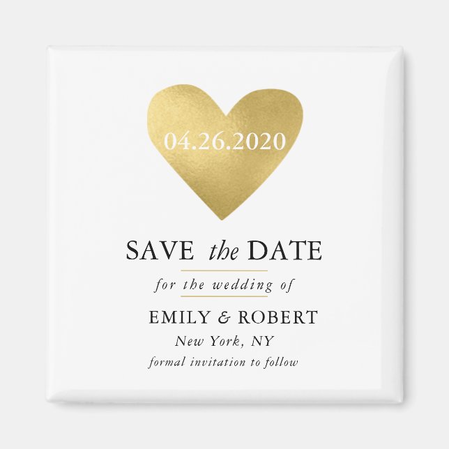 Gold Heart Save the Date Wedding Magnet (Front)