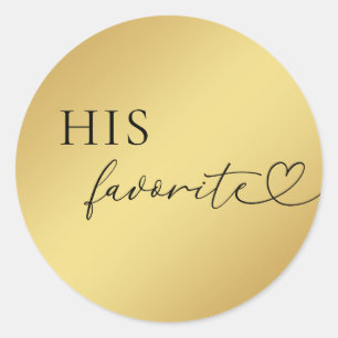 Gold Heart Script His Favourite Wedding Favour Classic Round Sticker