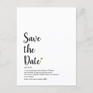 Gold Heart Script Save the Date Definition Announcement Postcard