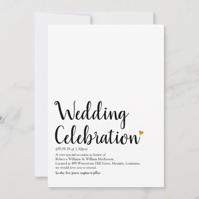 Gold Heart Script Wedding Definition Invitation (Front)