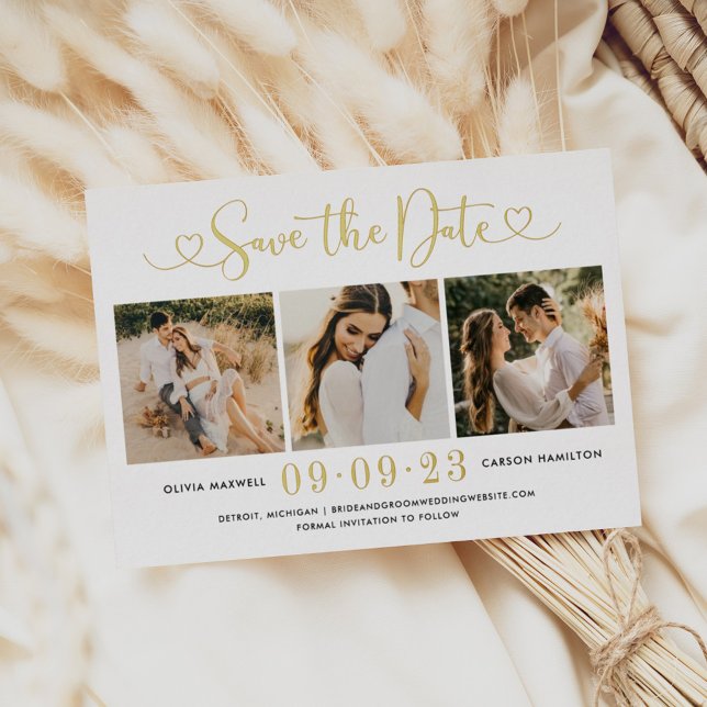Gold Heart Script Wedding Photo Save the Date (Creator Uploaded)
