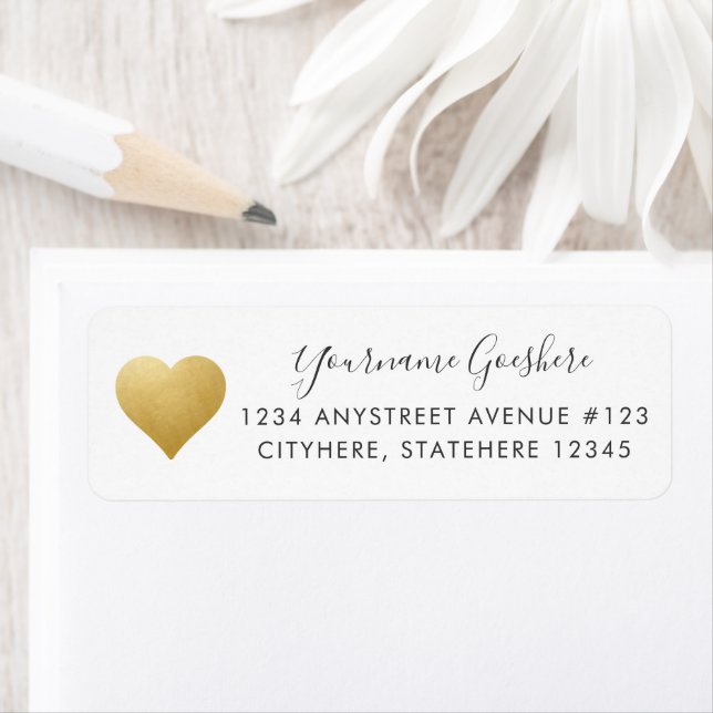 Gold Heart Simple Mariage Adresse de retour (En situation)