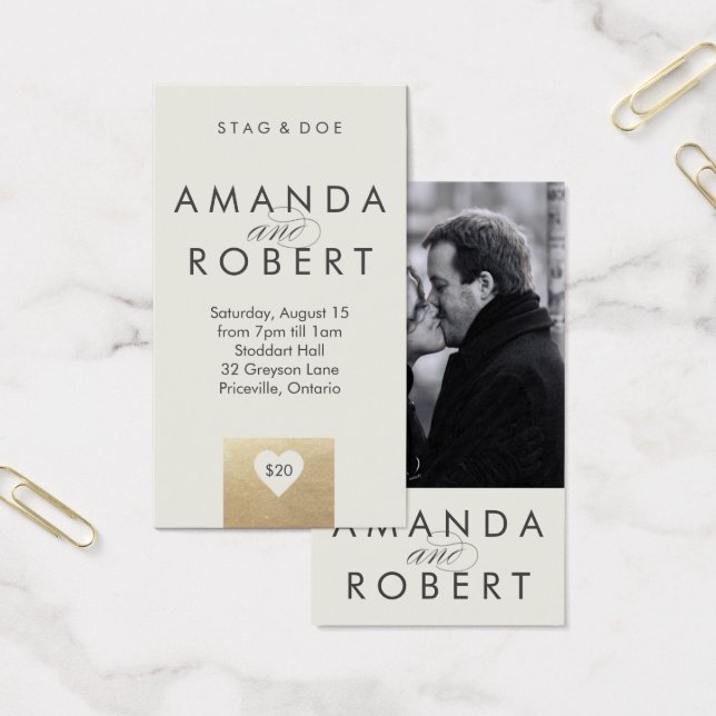 Gold Heart Stag & Doe Ticket, Cream (Office)