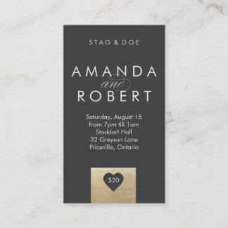 Gold Heart Stag & Doe Ticket, Grey Business Card