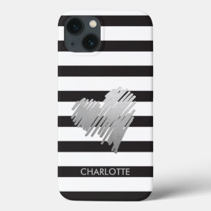 Gold Heart Striped Personalized iPhone 13 Case
