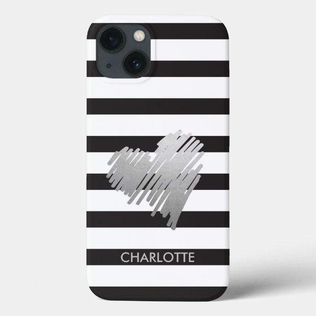 Gold Heart Striped Personalized Case-Mate iPhone Case (Back)