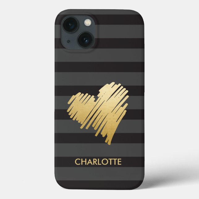 Gold Heart Striped Personalized Case-Mate iPhone Case (Back)