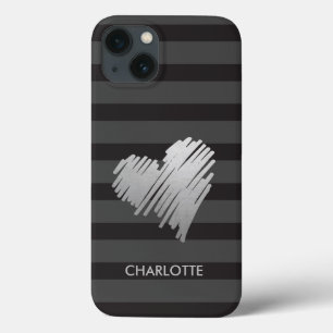 Gold Heart Striped Personalized iPhone 13 Case