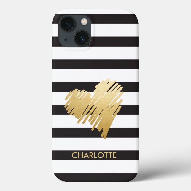 Gold Heart Striped Personalized Case-Mate iPhone Case (Back)
