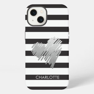 Gold Heart Striped Personalized iPhone 13 Case