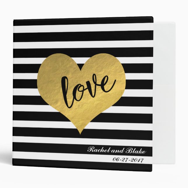Gold Heart Stripes Love Wedding Album Binder (Front/Inside)