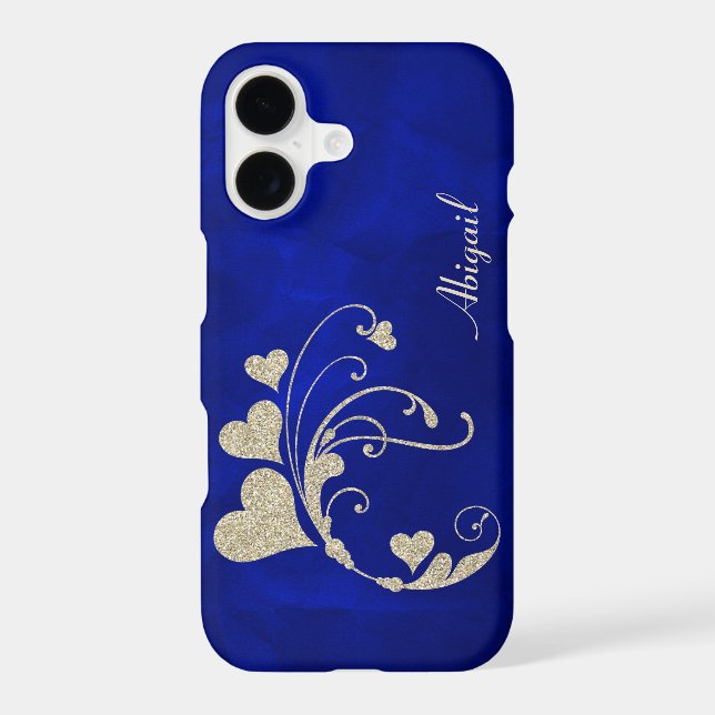 Gold Heart Swirl Faux Glitter on Royal Blue (Back)