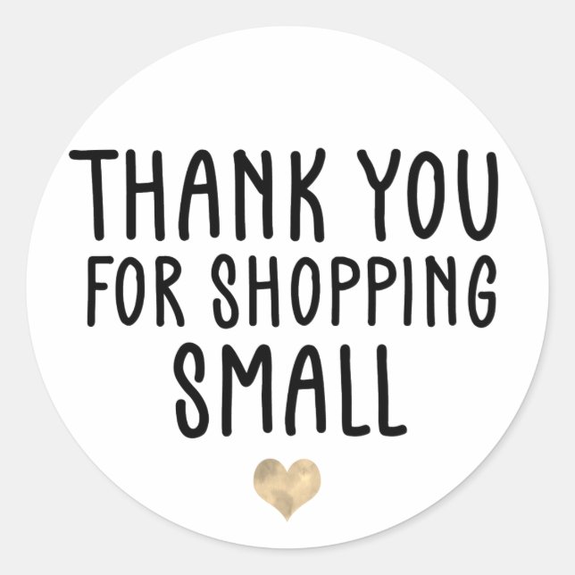 Gold Heart Thank You For Shopping Small Classic Round Sticker (Front)