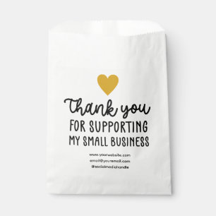 Gold Heart Thank You Supporting Small Business Favour Bag