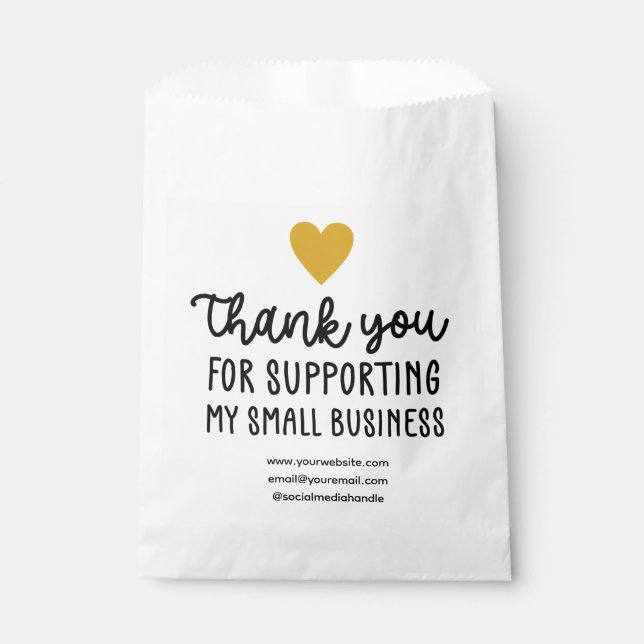 Gold Heart Thank You Supporting Small Business Favour Bag (Front)
