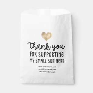 Gold Heart Thank You Supporting Small Business Favour Bag