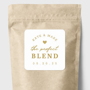 Gold Heart The Perfect Blend Wedding Coffee Favour Square Sticker