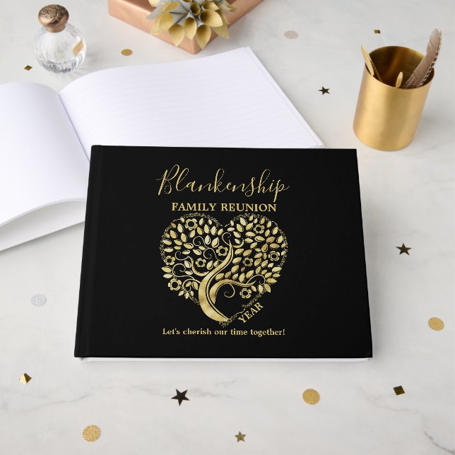Gold Heart Tree Family Reunion Party Essentials Guest Book (Front Open)