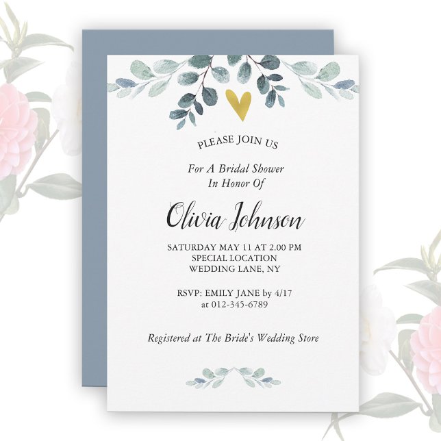 Gold Heart | Watercolor Eucalyptus Greenery Invita Invitation (Creator Uploaded)