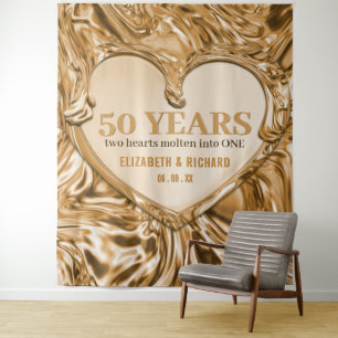 Gold Heart Wedding Anniversary Backdrop Tapestry
