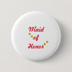 Gold Heart Wedding Maid of Honour 2 Inch Round Button