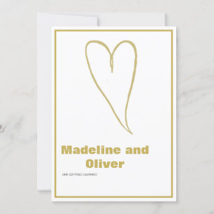 Gold Heart White Simple Wedding Invitation