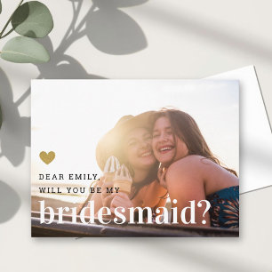 Gold Heart Will You Be My Bridesmaid Photo Invitation Postcard