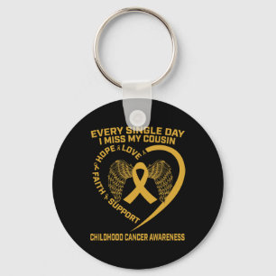 Gold Heart Wings Childhood Cancer Awareness I Miss Keychain