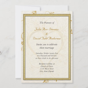 Gold Heart With Frame Wedding Invitation