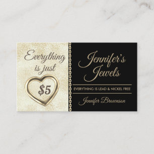 Gold Hearted Five Dollar Jewellery Accessories Business Card