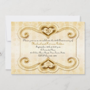 Gold Hearts 50th Anniversary Invitation