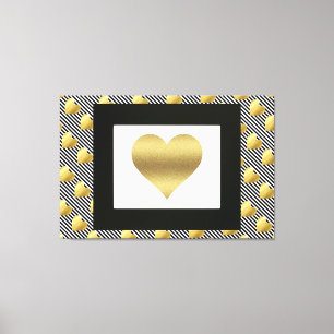 Gold Hearts and Black Stripes Canvas Print