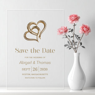 Gold Hearts and Diamonds Wedding Save the Date Acrylic Invitations