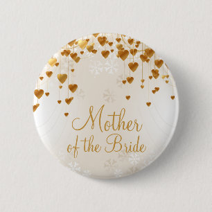 Gold Hearts and Snowflakes Mother of the Bride 2 Inch Round Button