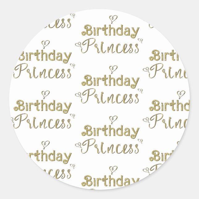 Gold Hearts Birthday Princess Party  Classic Round Sticker (Front)