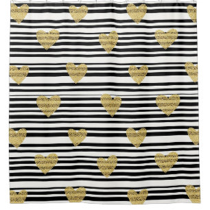Gold Hearts Black Stripe Valentine Pattern