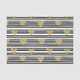 Gold Hearts Black Stripe Valentine Pattern Tissue Paper