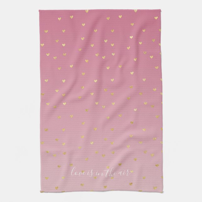 Gold Hearts Blush Pink Ombre Love is in the air Kitchen Towel (Vertical)