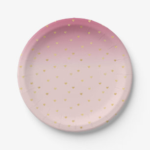 Gold Hearts Blush Pink Ombre Paper Plate