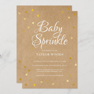 Gold Hearts Confetti Baby Sprinkle Rustic Kraft Invitation