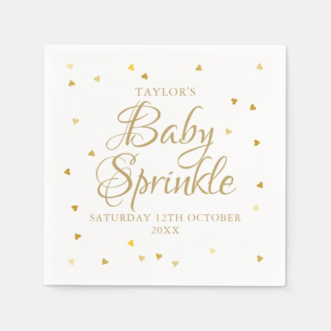Gold Hearts Confetti Baby Sprinkle/ Shower Napkin (Front)