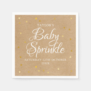 Gold Hearts Confetti Baby Sprinkle / Shower Rustic Napkin